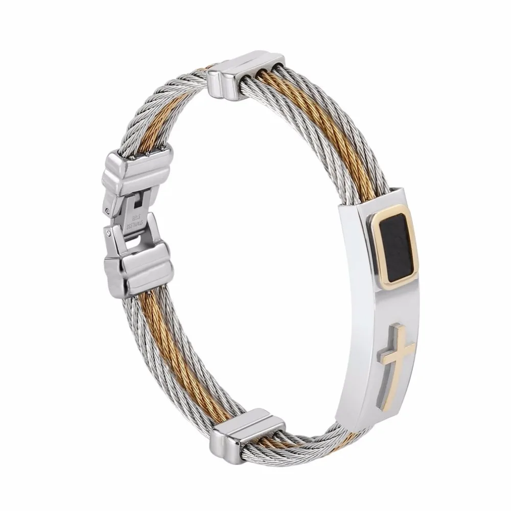 Men's 3 Row Wire Chain Bracelet Casual Simple Style Men Stainless Steel Cross Cable-wire chain Bracelet Men's accessories &15