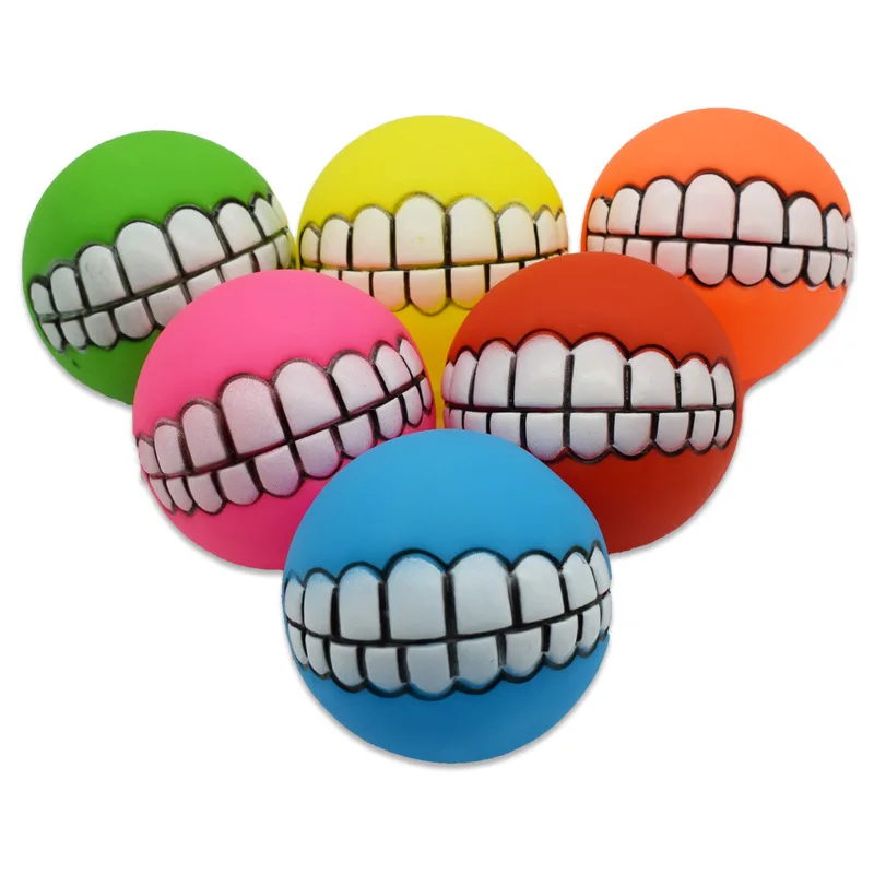 

Funny Pets Dog Puppy Cat Ball Teeth Toy PVC Chew toys squeak toys Sound Dogs Play Fetching Pet Supplies