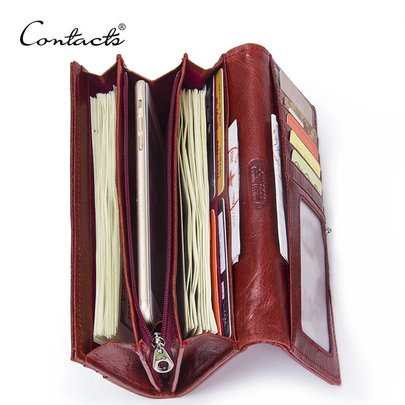 Kopen CONTACT #039;S Echt Leer Vrouwen Portefeuilles Dame Portemonnee Lange Alligator Portemonnee Elegante Mode Vrouwelijke Vrouwen Clutch Met Kaarthouder