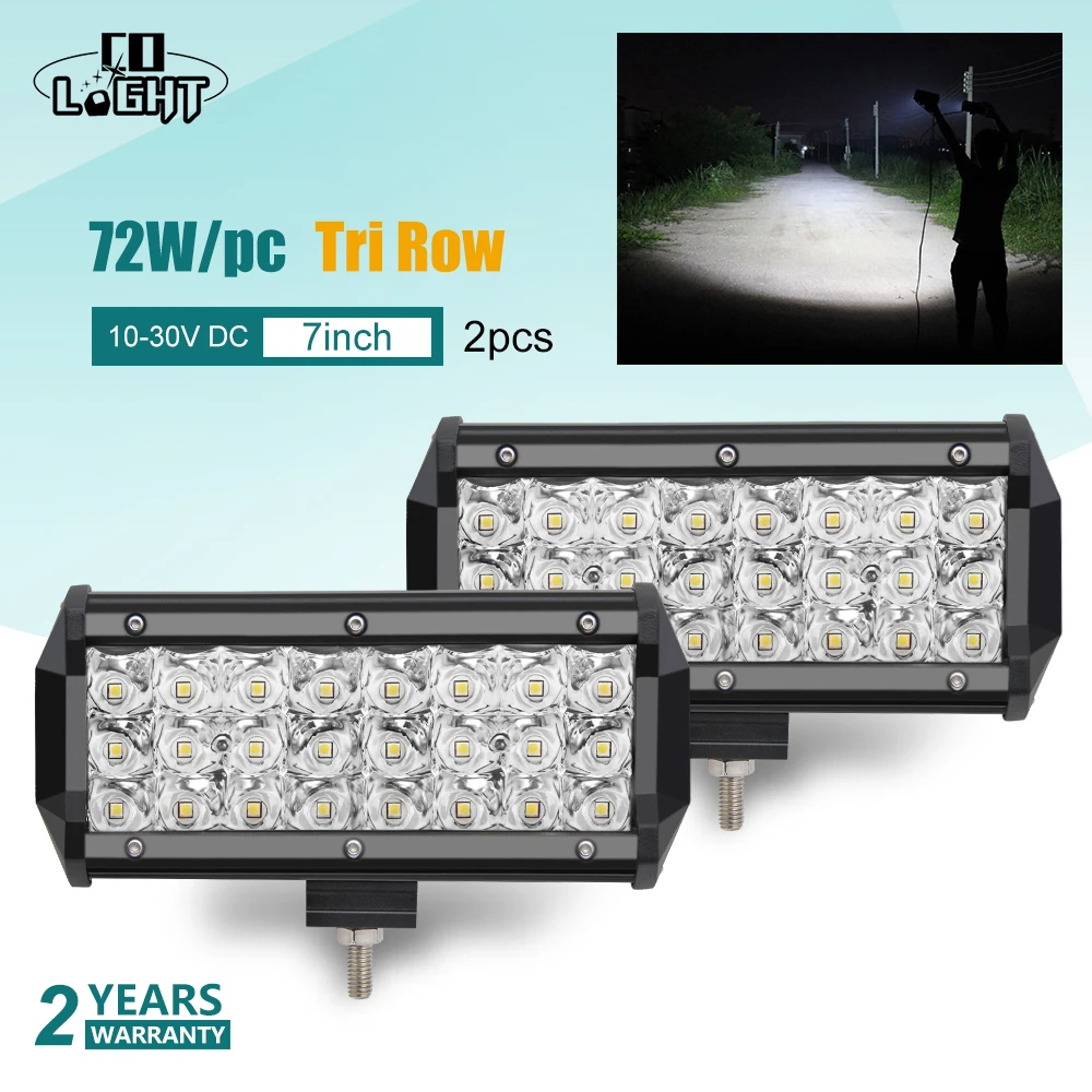 

CO LIGHT 7" 72W 3-Row LED Work Light Bar Spot Led Beams Light Bar Offroad Led Bar 12V 24V for Auto Trucks SUV ATV 4x4 4WD Boat