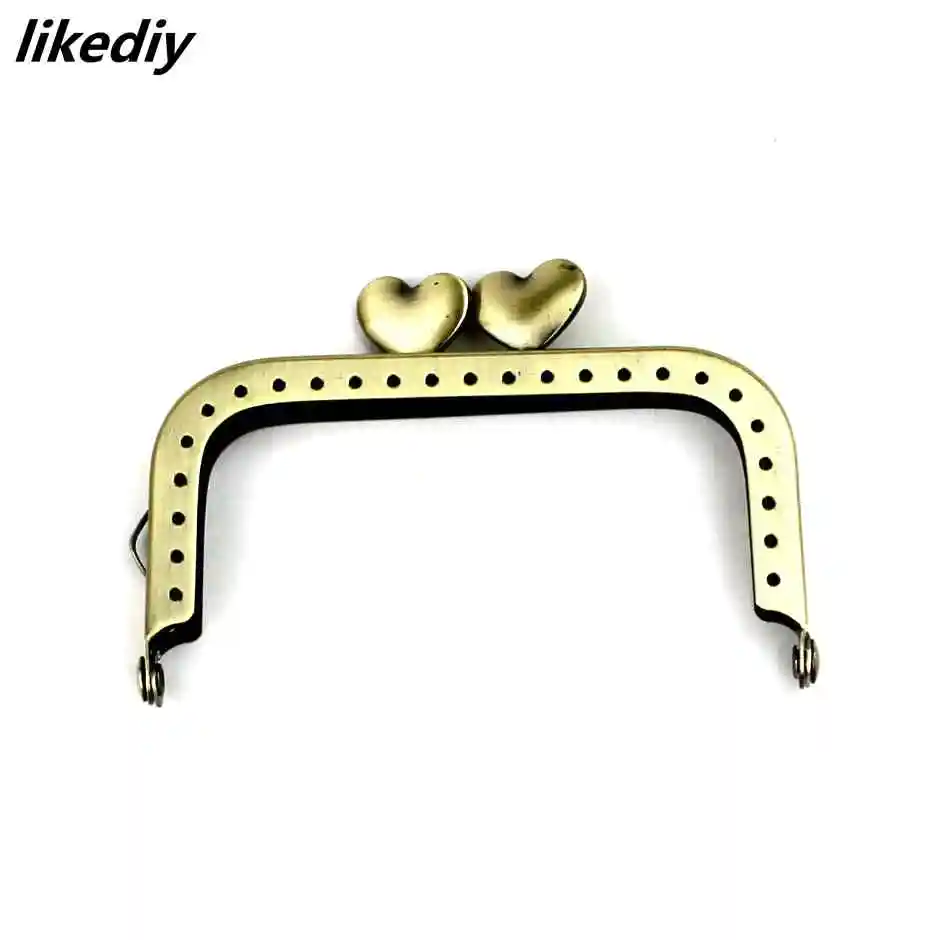 

20 pcs/lot 8.5 cm antique bronze square metal purse frame Heart kiss clasp handle for bag craft bag accessory