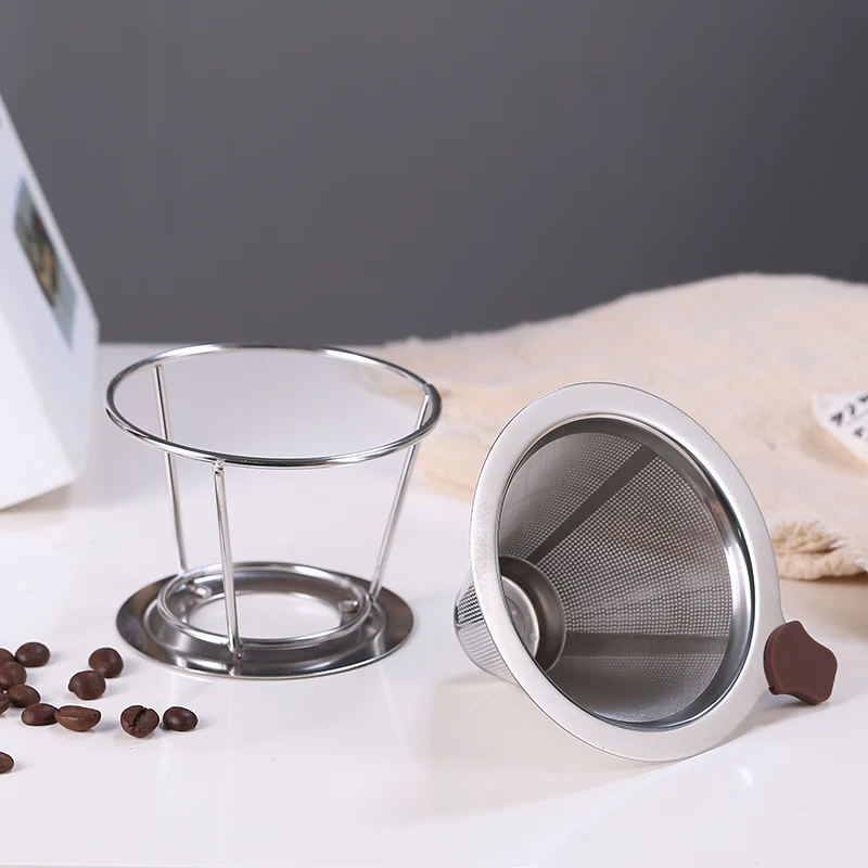 Безбумажный залейте кофейник с воронкой-Перманентная многоразовая нержавеющая сталь прочный конусный кофейный фильтр подходит для любой чашки