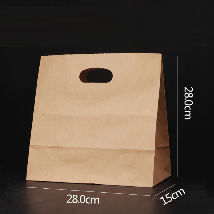 1000 шт. 28x28x15 см Крафт-Бумага коричневая сумка с ручкой вынос хлеб Конфеты стол Сумки пищевая упаковка бутики Bento пользовательские