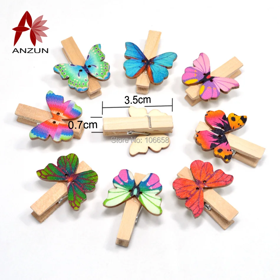 

10pcs 7x35mm Natural Wooden Clips With Butterfly For Photo Paper Clips Clothespin Craft Postcard Wedding Photo Wall wooden pegs
