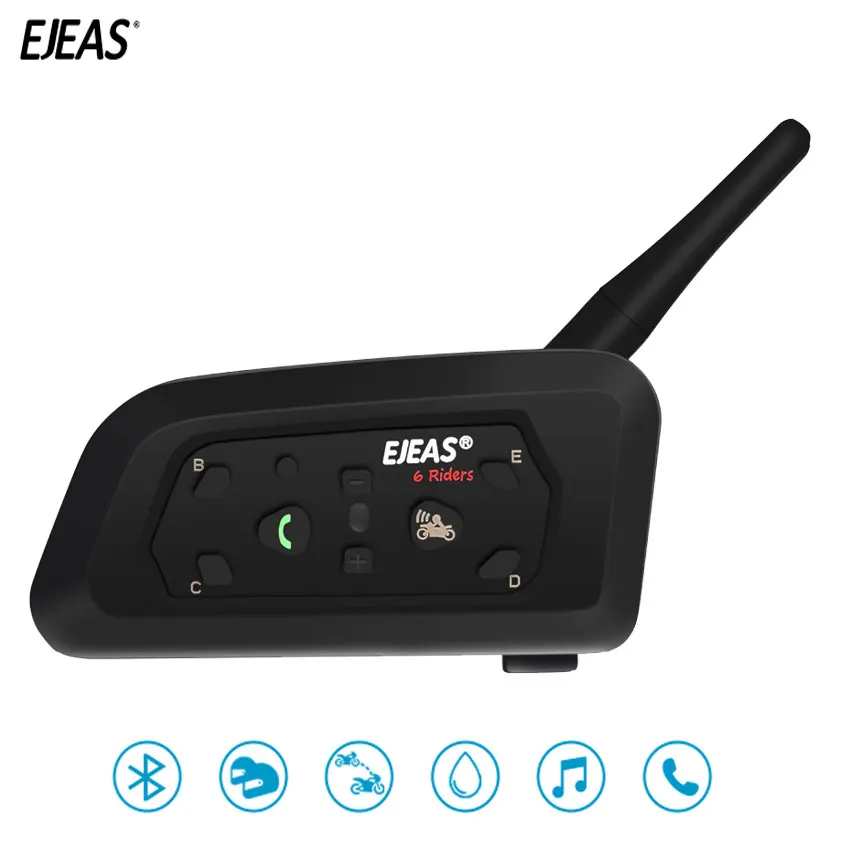 

EJEAS V6 Pro Intercom Helmet Bluetooth Communicator Headset 850mAh Intercomunicador Moto Mic Phone MP3 GPS 1200m For 6 Riders