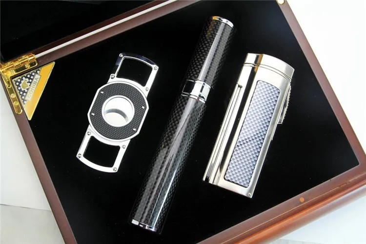 COHIBA путешествия красного сандалового дерева хьюмидор Портативный ящик для хранения с Нержавеющая сталь резак факел Jet Flame Зажигалка