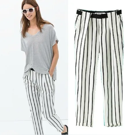 zara striped pants womens