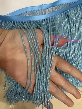 

5yards/bag 15-16cm Sky blue beaded tube tassel ribbon used for costume accessories design stage decoration YM216#