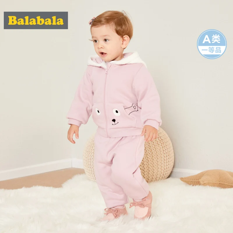  Balabala Infant Baby Boy Girl Sherpa-Lined Critter Hooded Jacket Zip Hoodie + Pull-on Pants Set New