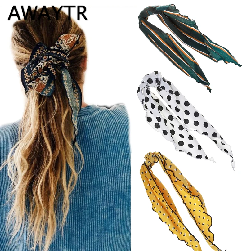 

AWAYTR New Fashion Dot Stripe Hair Scarf Women Ladies Headband Hair Tie Ribbons Spring Hairband Turban Girls Hair Accessories