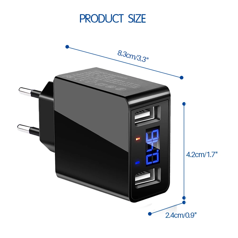 POWSTRO цифровой экран 2 USB зарядное устройство для телефона 5 в 2,4 А интеллектуальное зарядное устройство для путешествий адаптер для iPhone 8X7 7Plus 6S