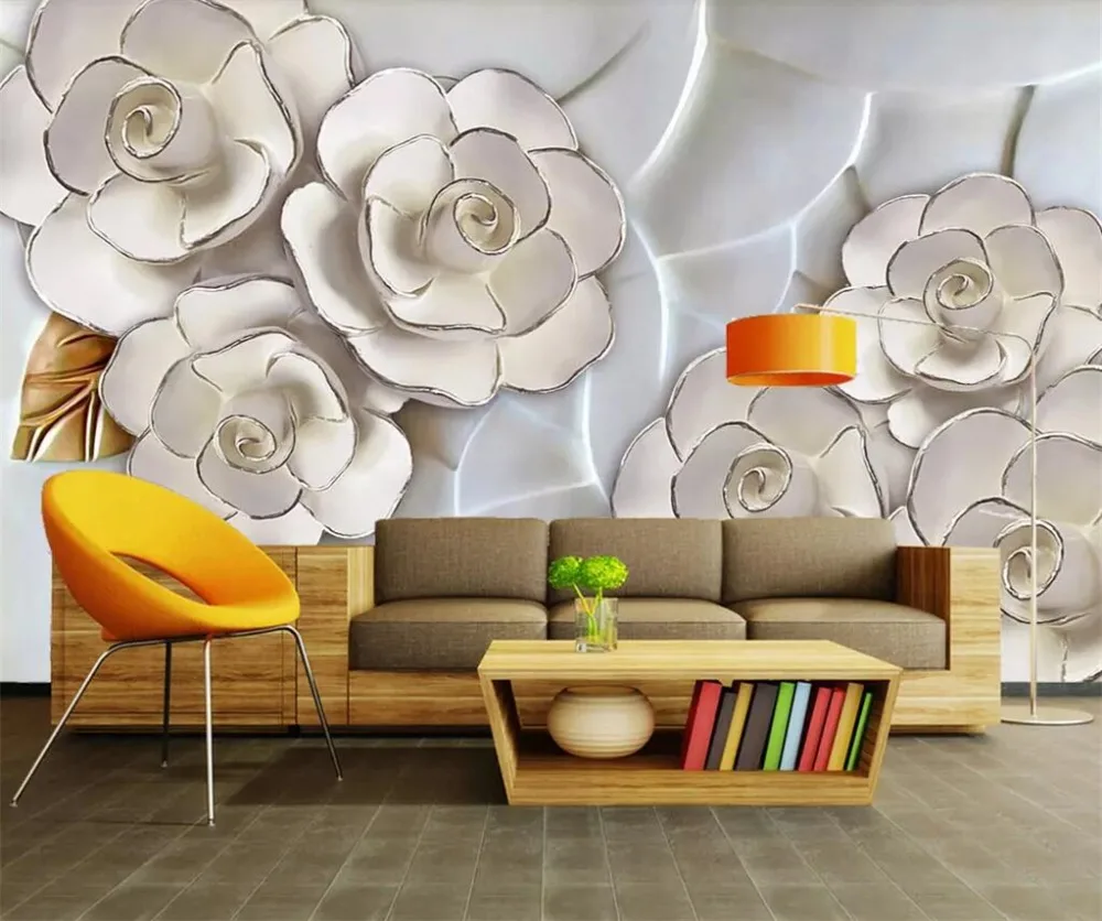 

beibehang papel de parede Custom wallpaper 3d embossed white flowers living room TV background 3d wallpaper decorative painting