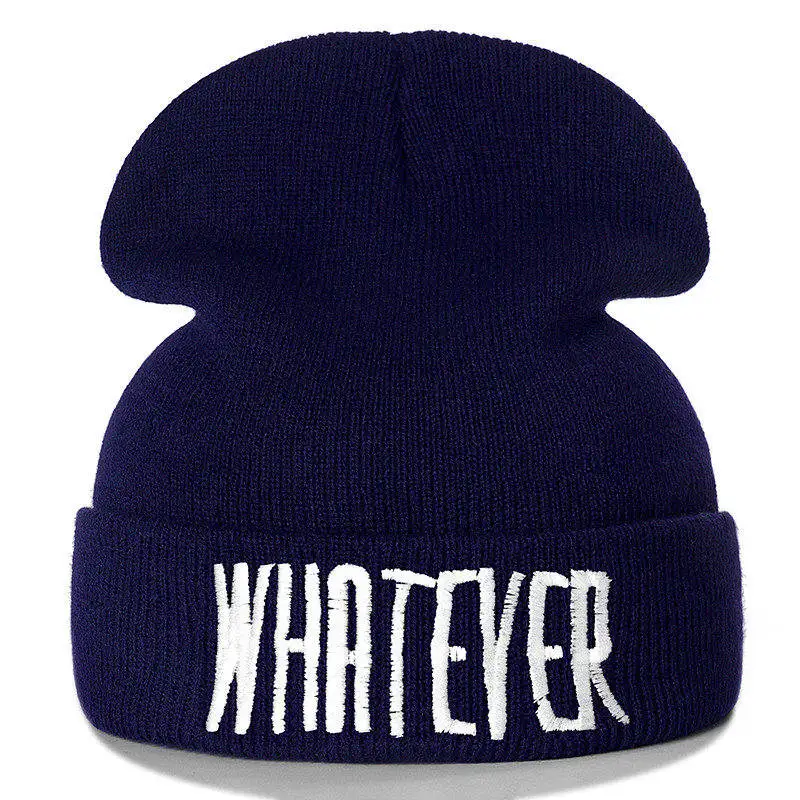 Новая унисекс Шапка-бини с надписью, повседневные зимние шапки для мужчин и женщин, теплая вязаная шапка, модная однотонная уличная шапка - Цвет: Navy Blue