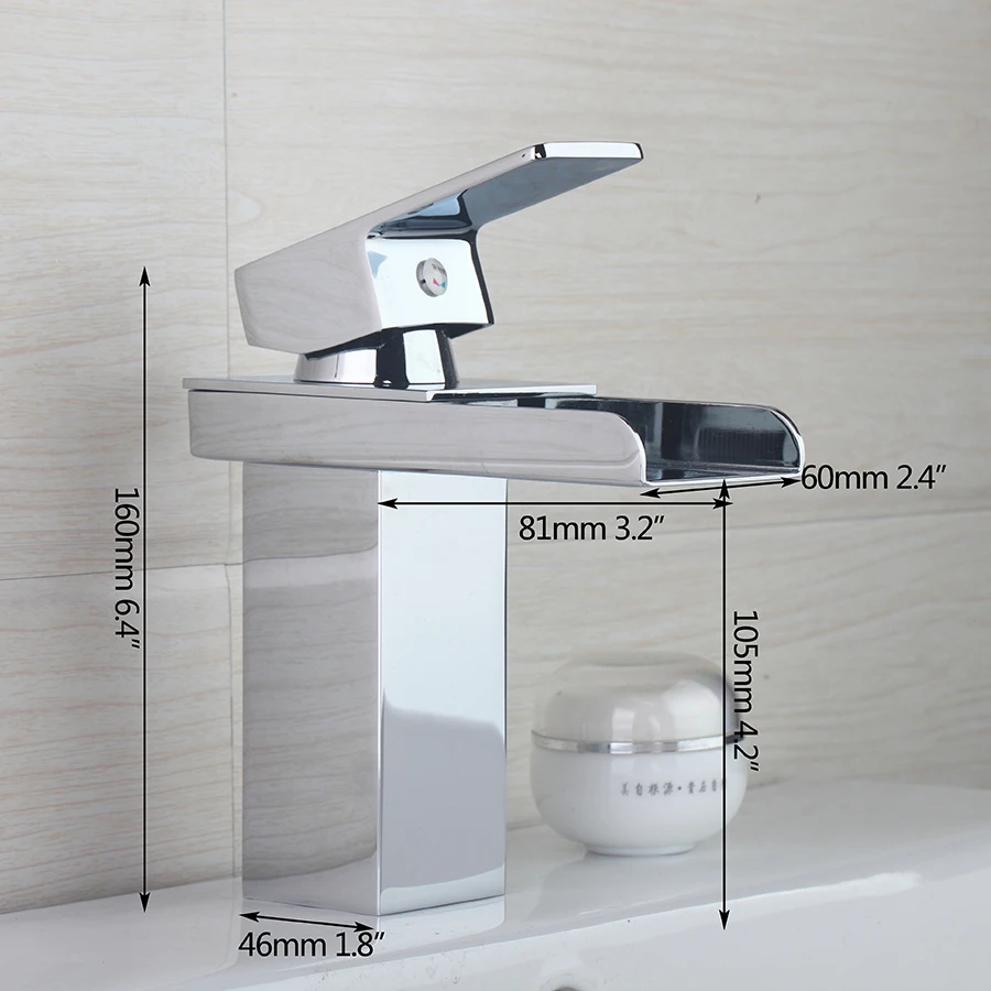 

YANKSMART Waterfall Bathroom Basin Sink Brass Mixer Tap Vanity Faucet Chrome polished Single Lever Wide Spout Water Mixer Tap