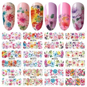 

12 Designs Flower Water Stickers For Nails Full Cover Wraps Nails Sticker Art Rose DIY Mixed Tips Manicure SAA1369-1380