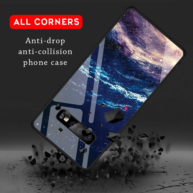 

Coloured Drawing Tempered Glass Case for Samsung Galaxy S10 Plus Case Shockproof Back Cover Hoesje for Samsung Galaxy S10e Case