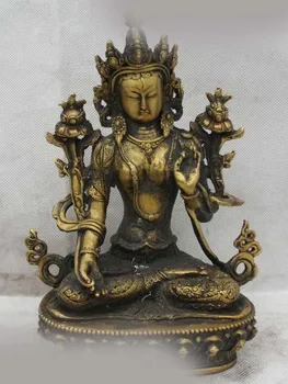 

8"Chinese Tibet Buddhism Folk Brass Lucky White Tara Kwan-Yin Buddha Statue