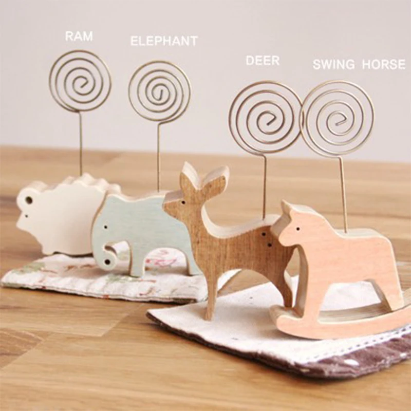 

1 pcs animal wooden desktop figurines, wrought iron message note clip to clip pictures photo holder Home decor Arts crafts gift