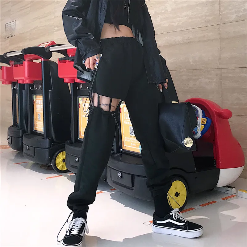 

Pants trousers Korean PUNK Harajuku hip hop pants version pure black pocket fashion jogger Pantalones street fashion size pant