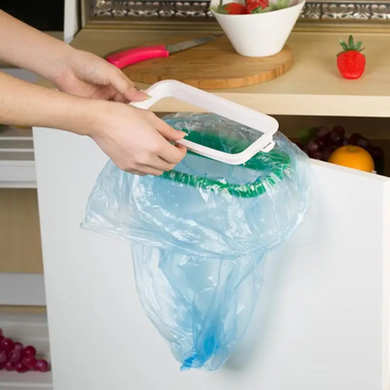 Kitchen Organizer Cupboard Door Style Hanger Trash Bag Holder Fall-Prevention Buckle Garbage Bag Storage Rack Save Space