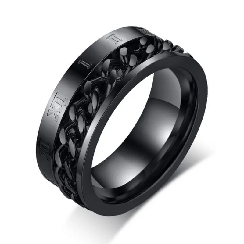 

Stainless Steel Ring for Men Black Silver Gold Color Power Ring Male Chain Spinner Roman Numeral Fashion Ring