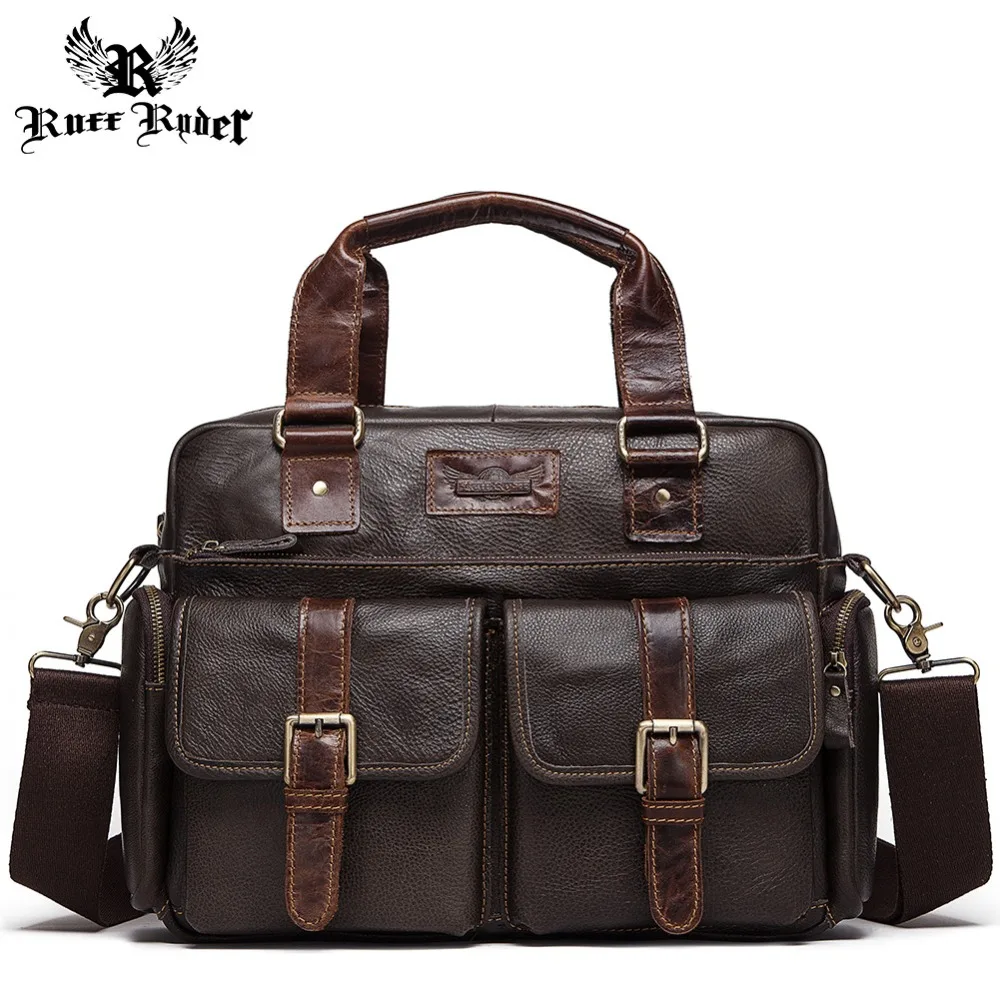 

RUFF RYDER 100% Cowhide Genuine Leather Handbag Men Messenger Bag Shoulder Male high quality Crossbody Tote for Laptop Business