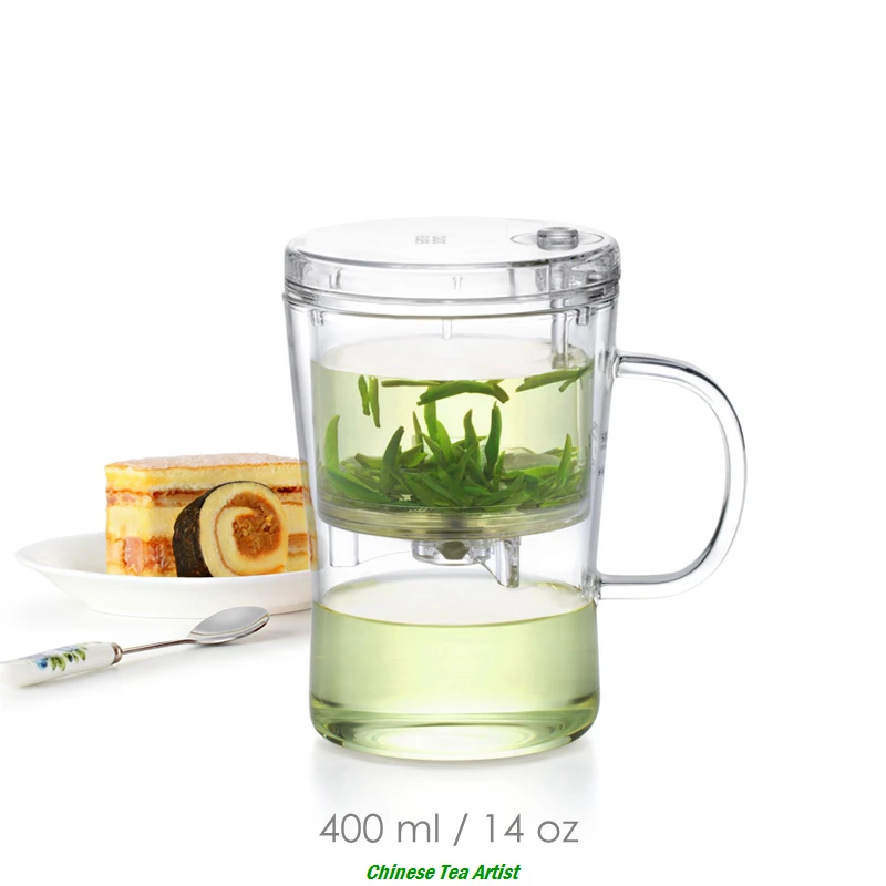 

Crystal Clear Borosilicate Tea Cup with Lid and Strainer 400ml,Drinkware Creative, Convenient Tea Maker