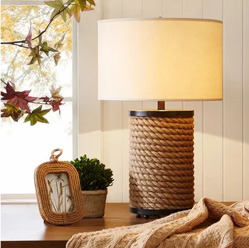 

American country retro hemp iron living room bedroom study hotel model room decoration bedside Table lamp lw520519py