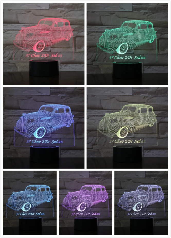 Ночной светильник для пожилых автомобилей, светодиодный 3d иллюзия, лампа с сенсорным датчиком, голограмма, детский подарок, декоративный светильник, классический автомобиль, настольная лампа для спальни