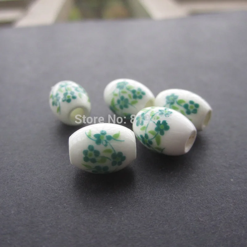 

28Pcs Oval Ceramic Beads 10.4mm*8mm Green Blossom for jewelry making