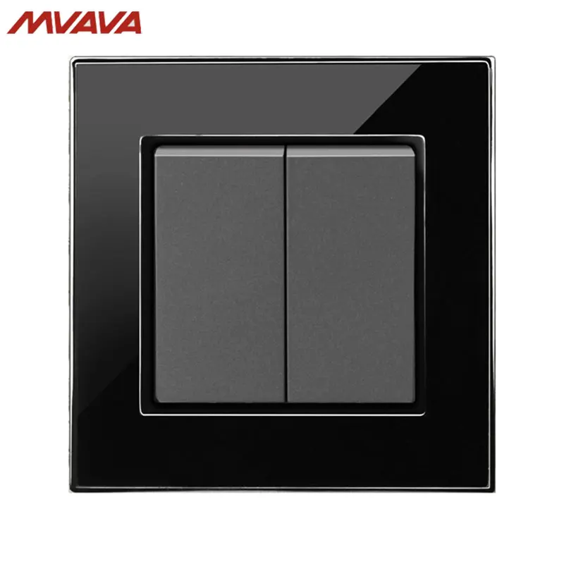 

MVAVA 16A Light Wall Switch 2 Gang 1/ 2 Way Wall Decorative Light Control Push Button Luxury Mirror Black Panel Free Shipping