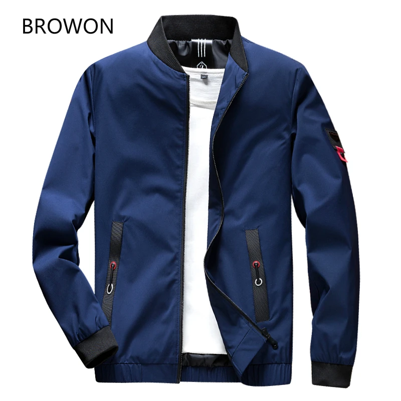 

BROWON 2019 Spring Autumn Casual Jacket Men Fashion Overcoat Baseball Jackets Men Solid Slim Fit Stand Bomber Streetwear Jacket