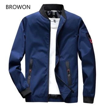 

BROWON 2020 Spring Autumn Casual Jacket Men Fashion Overcoat Baseball Jackets Men Solid Slim Fit Stand Bomber Streetwear Jacket