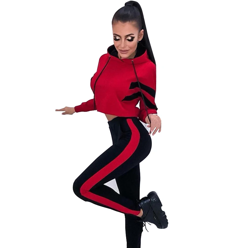 

MVGIRLRU Casual Cotton Tracksuits Women 2 Pcs Set Outwear Pullover Striped Suits Long Sleeve Hoodies Sweatshirt+Pants Sweatsuit