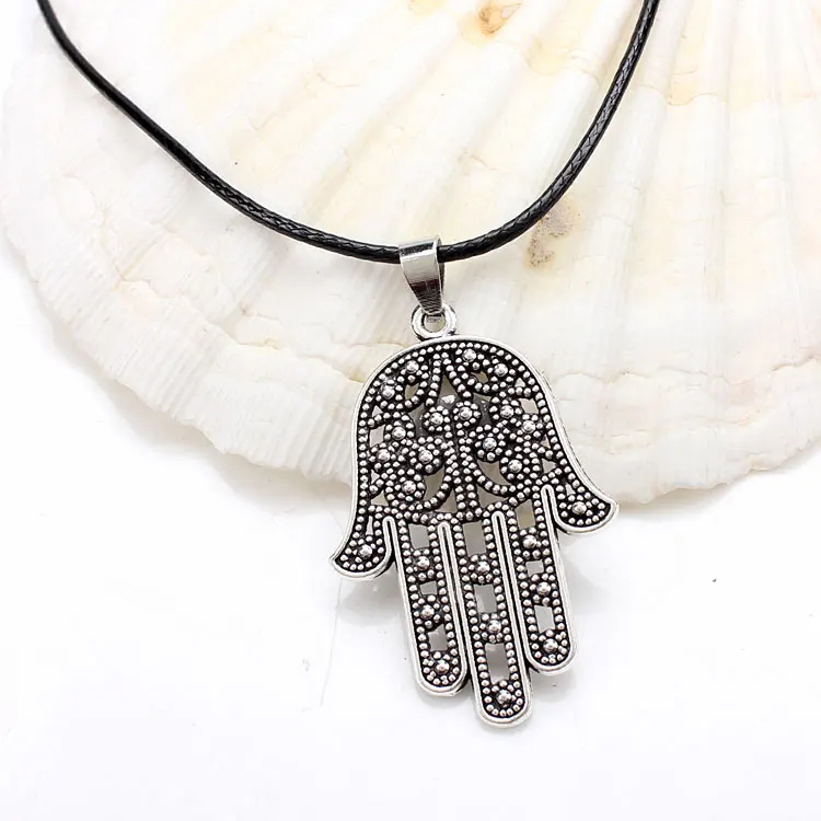 

1pc Good Luck Protection Hamsa Fatima Hand Evil Eye Pendant Chain Necklace antique silver/bronze hamsa hand necklace