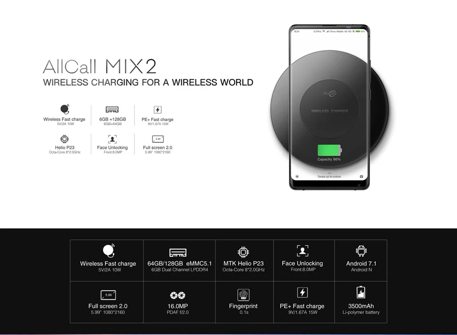 AllCall MIX 2 6 ГБ ОЗУ 64 Гб ПЗУ мобильный телефон 5,9" incell 18:9 Android 7,1 MTK6763 Helio P23 восьмиядерный смартфон