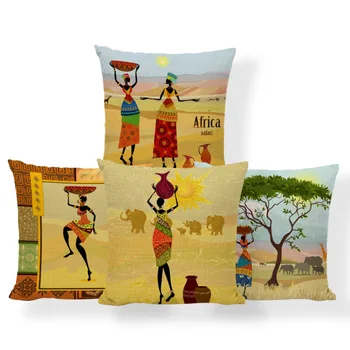 

Personalized African Safari Pillow Set Grassland Giraffe Elephant Decoration Set Sun Geometric Print Cushion 45*45 Polyester