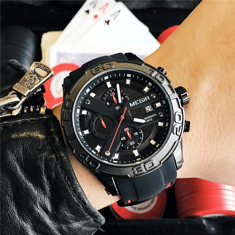 MEGIR Men Watches Analog Quartz Wristwatch Waterproof Chronograph Auto Date Sports Watch Relogio Masculino New Fashion