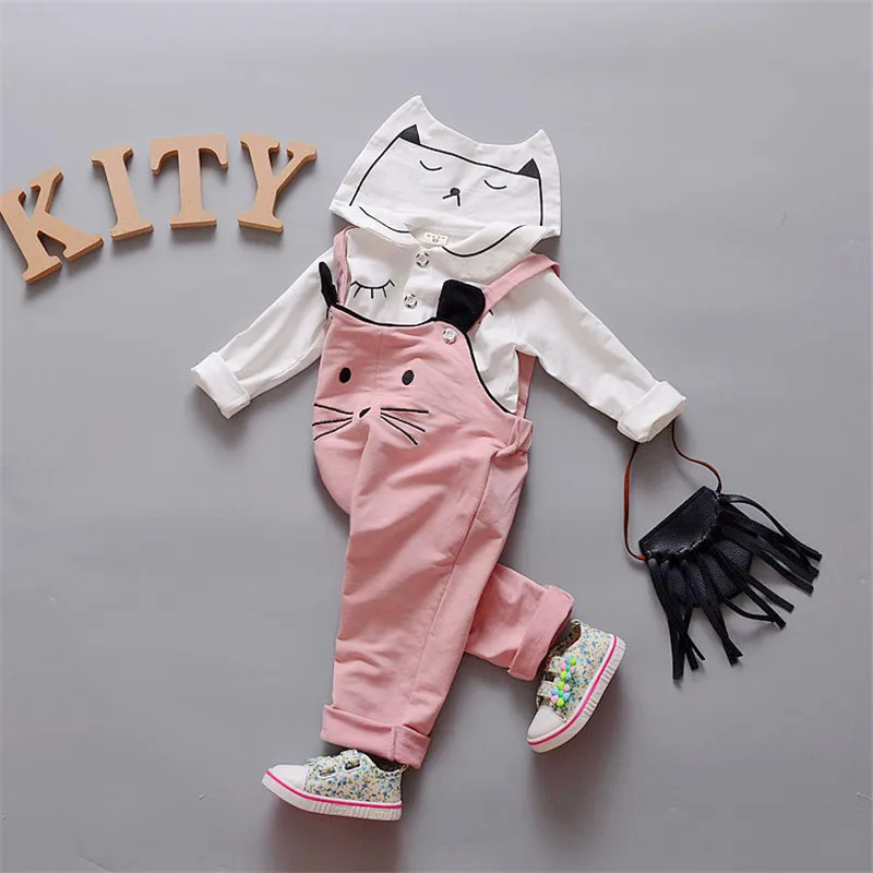 Kiqoo Autumn Cartoon Cat Baby Girls Clothes For Kids 2 Pcs Clothing Set