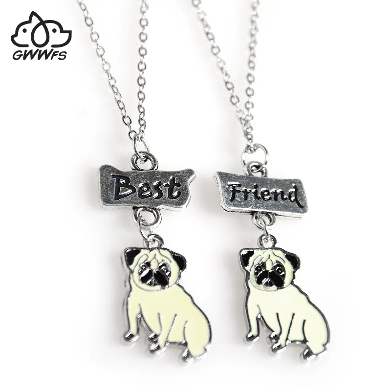 2PCS/SET NEW Fashion jewelry DIY lovely pet pug Pendant Necklaces dog