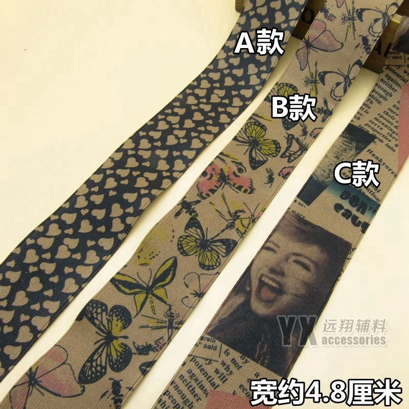 

Accept Custom New Design 48mm Width Printing Decor Pattern Elastic Bands 6 Meters DIY Dress Pants Sewing Belts Accessories