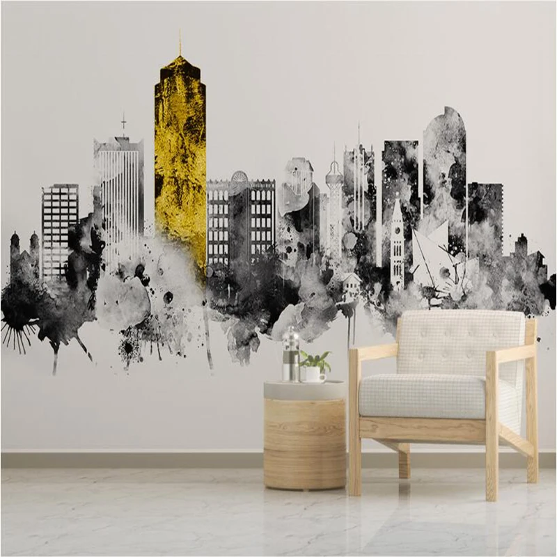Youman Photo Custom 3D Wallpaper 3D Wall Murals Abstract Ink City  Architecture 3D Stereoscopic Wallpaper Decor Coffee Shop Black - Wallpapers  - Aliexpress