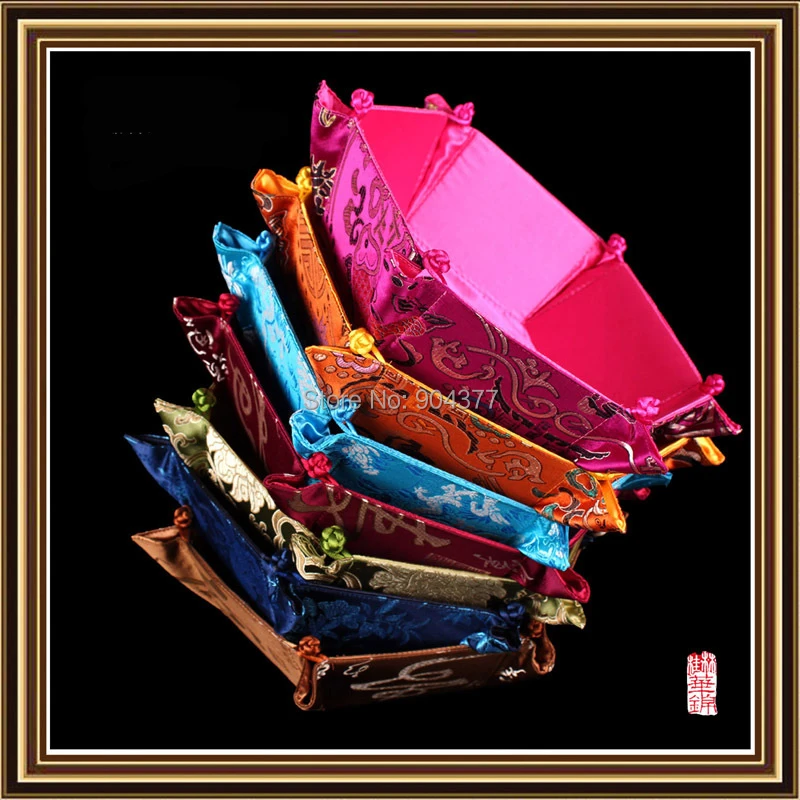 Творческий шестиугольник складной Ткань коробка для хранения дома Украшение стола упаковки конфет Case китайский узел шелковой парчи