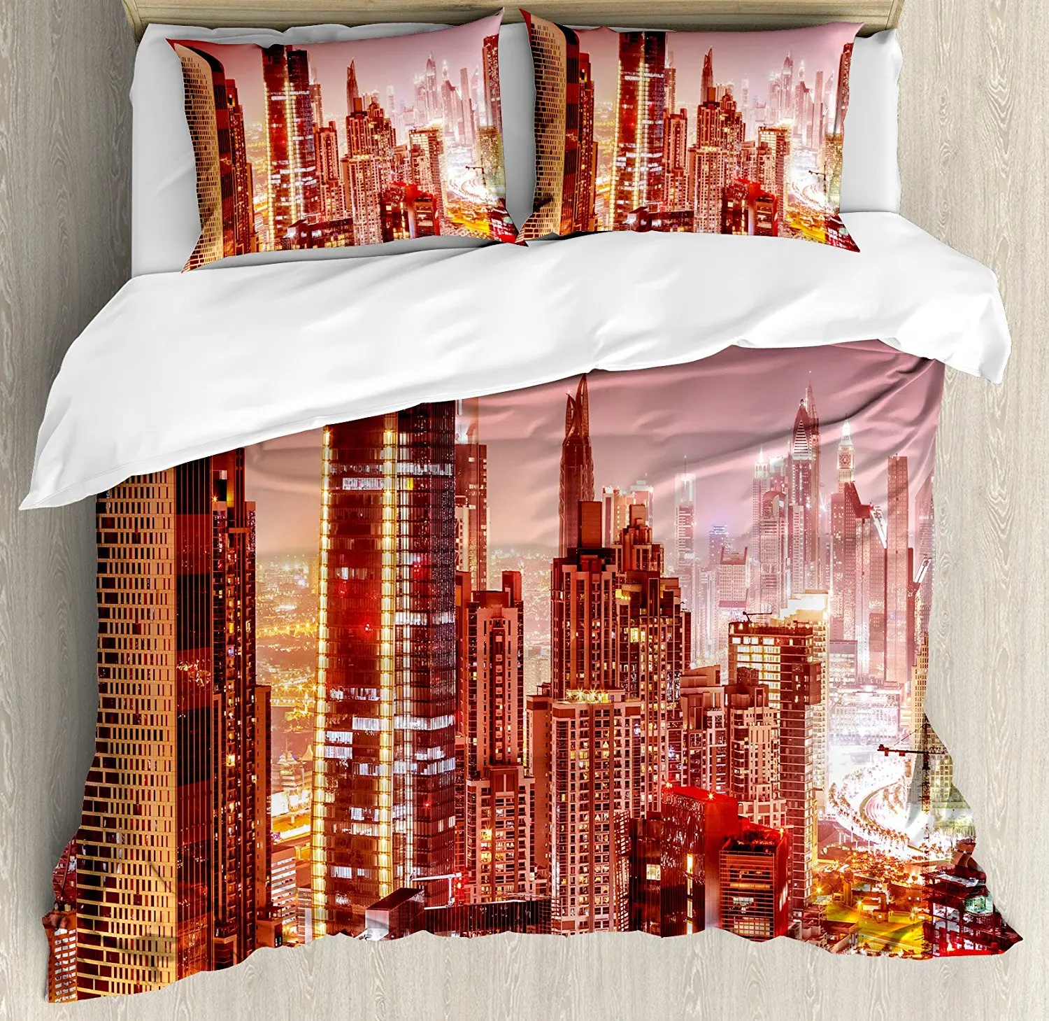 Cityscape Duvet Cover Set Dubai at Night Cityscape with Tall