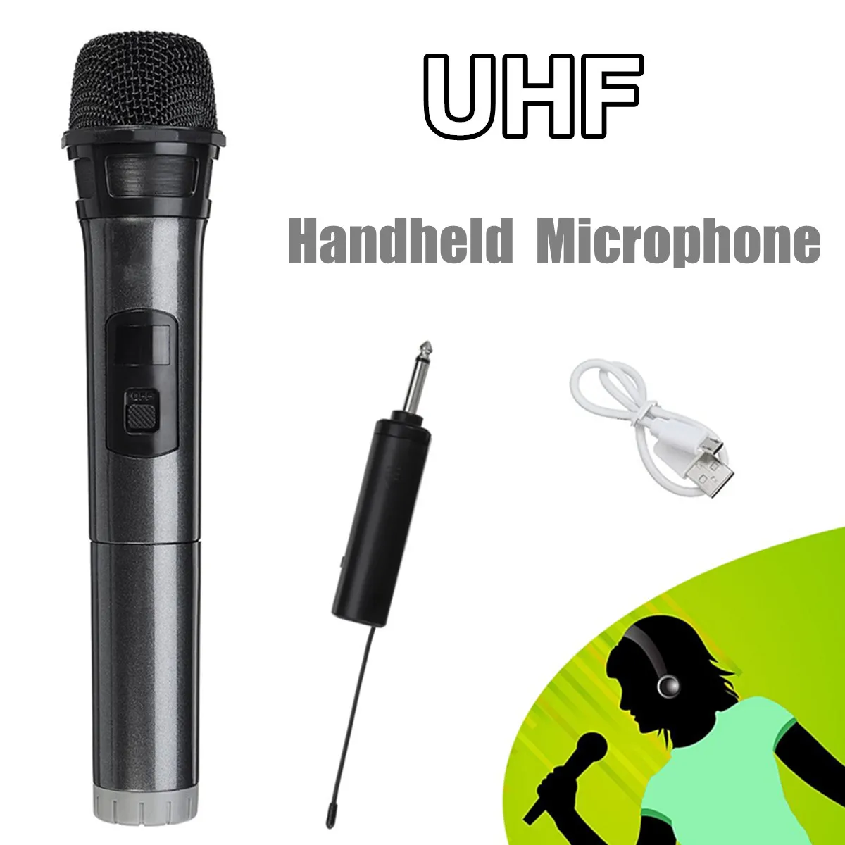 

Professional Wireless Microphone Speaker UHF Handheld Microphone Karaoke Music Player Recorder With Receiver 3.5mm Adapter