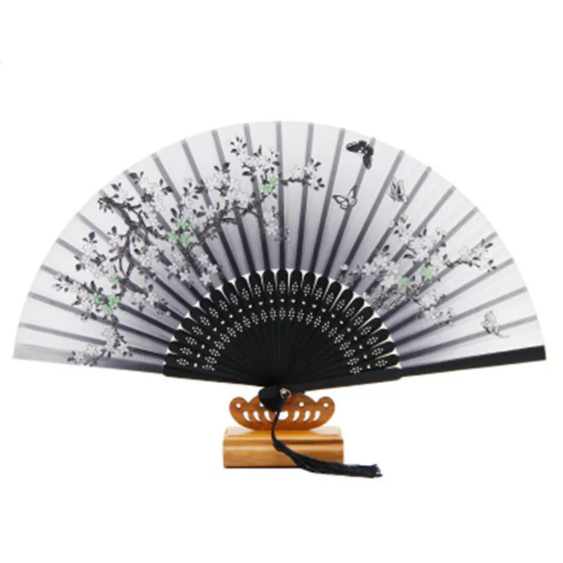 

Hot 1pc Vintage Chinese Spun Silk Flower Printing Hand Fan Folding Hollow Carved Hand Fan Wedding Event & Party Supplies