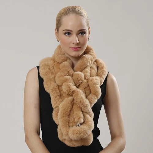 Осенние женские шарфы из натурального меха кролика Рекс, черные, коричневые, зимние женские меховые аксессуары, кольца, женский шейный платок 110 см - Цвет: Хаки