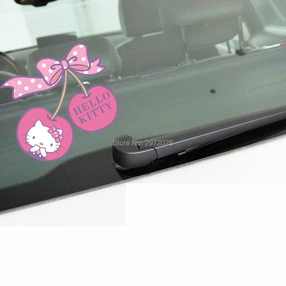 

Funny Lovely Car Styling Pink Cherry With Bowknot Hello Kitty Decorations Car Body Sticker Waterproof Pattern Vinyl Decal