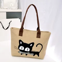 Leinwand einkaufstasche nette katze supermarkt trolley taschen große kapazität handtasche wiederverwendbare einkaufstasche Einfache eco tasche frauen handtaschen mm