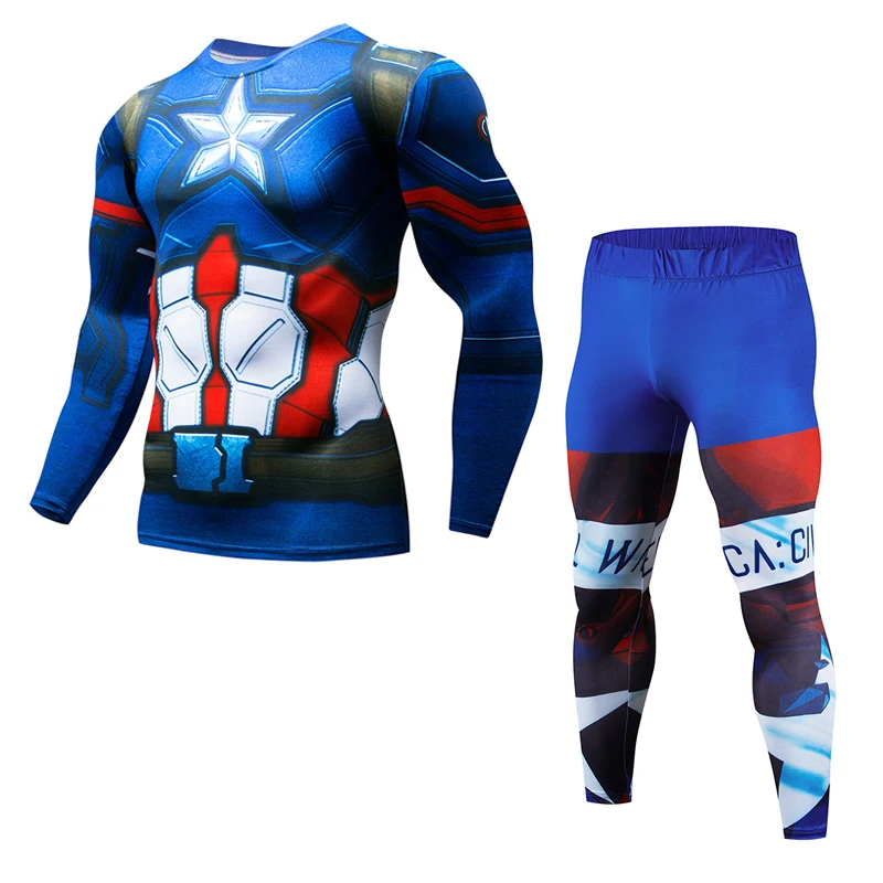 

Running Set Men's Sport Suits Captain America Fitness Compression Quick Dry Running sets Joggers Training Suit Gym Tracksuits